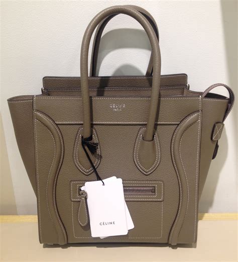 celine micro luggage handbag in dark taupe goatskin|Celine purses for women.